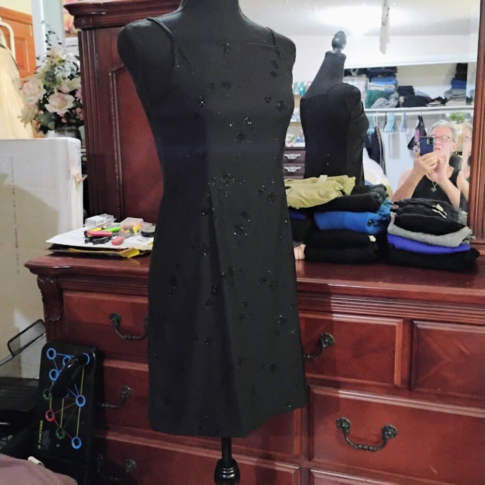 Black Spaghetti Strap Mini Skirt with Floral Stitching - Picture 5 of 7